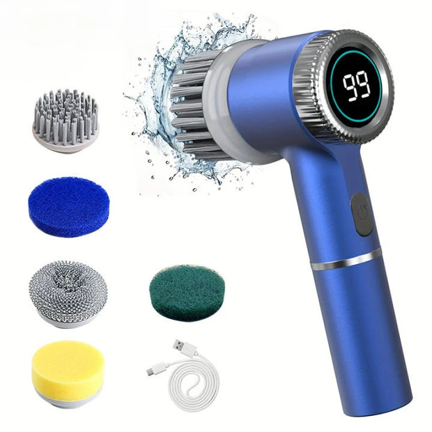 5 in 1 Electric Cleaning Brush Multifunctional Kitchen Bathroom Toilet Portable Powerful Clean Brush 5 Brush Heads LED Display